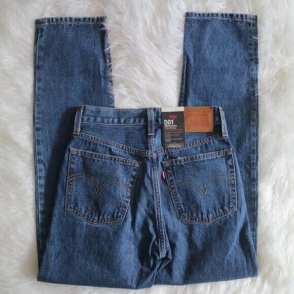 NWT Levi's 501 Original Jeans Size 24 Straight Leg Dark Wash Cropped High Rise - Picture 6 of 9
